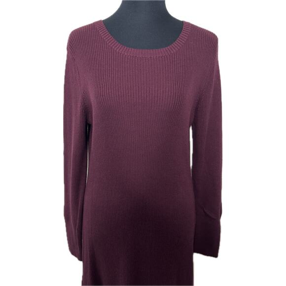 H by Halston Women’s Knit Sweater Dress Burgundy Asymmetric Hem MSRP $127 Medium - Picture 6 of 13